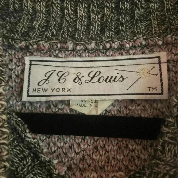 Vintage J C & Louis Gray and Pink Patterned Women’s Large Sweater - Picture 3 of 6